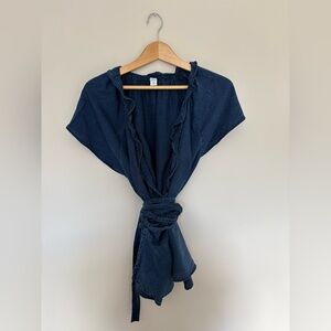 Old Navy Dark Blue Wrap Top with Ruffle Detail | XXL | Feminine Flowy Blouse
